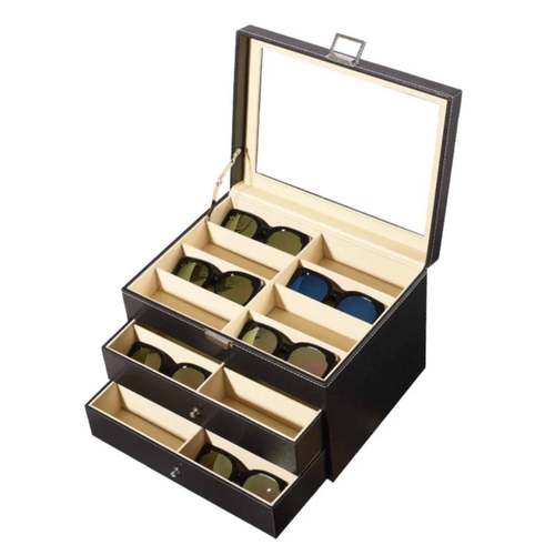 眼镜JBN收纳盒家用带锁明多透格墨镜镜太阳便携收纳抽屉盒展示大