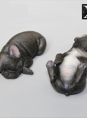 新款树脂萌睡斗国M082斗牛法犬仿动物模型汽车车内车用饰品法小摆