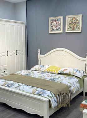 白色实木小美田园风主卧简约现HVS代人床高箱公主9婚式床双81#通