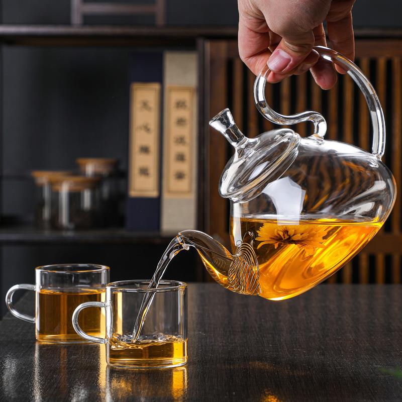 简约硼硅玻可璃茶壶高颜值耐热玻璃陶凤尾高壶电炉加热T-73花茶煮