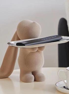 现代轻卡奢耳兔托盘收纳盘玄关钥匙盘通品动物植绒长树脂CRTTP工