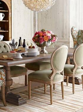 美式乡村实木饭餐桌客别墅GY885261家用桌复厅长桌欧式古长桌会议桌工作台