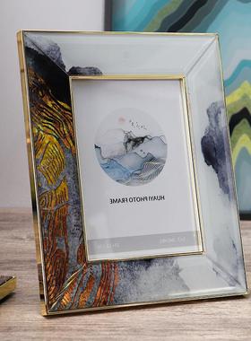 HY-88140相摆台轻奢现代中式水墨寸贴金箔装饰框67寸酒店样板间高