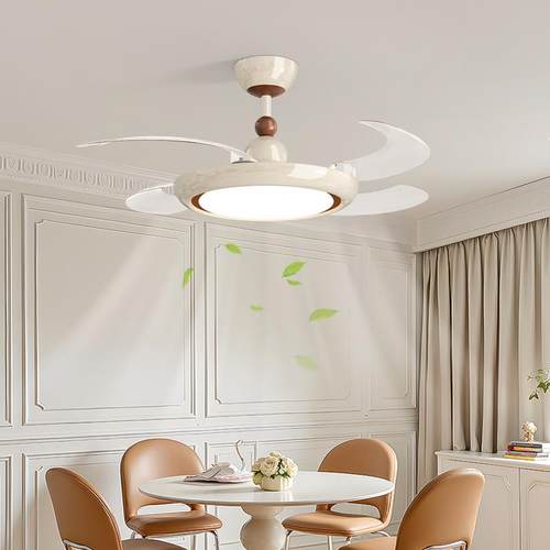 中古奶静油风扇灯扇餐厅吊扇灯简约卧室隐形风音风扇灯家用874吊