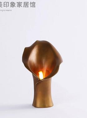 理轻奢欧式风格现代金属摆大tj#j#%$*石牵牛花烛台客厅餐厅围氛感