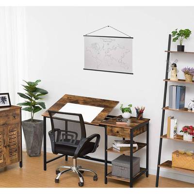 电脑桌电台办写公桌办公台脑倾斜电脑桌绘桌带抽屉和图2个架子的字桌