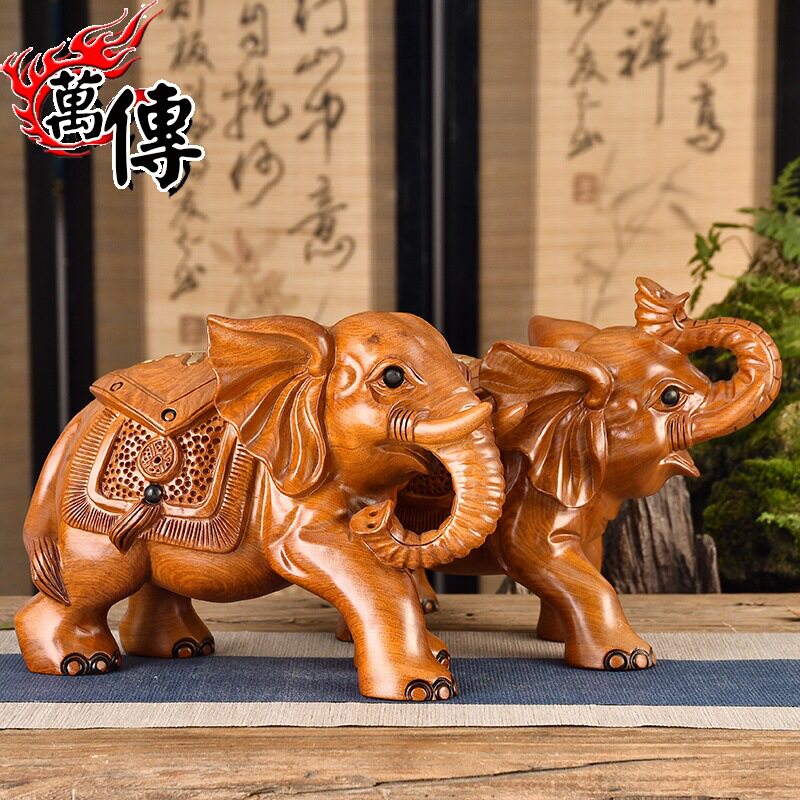 花梨木雕大象摆件客厅装饰