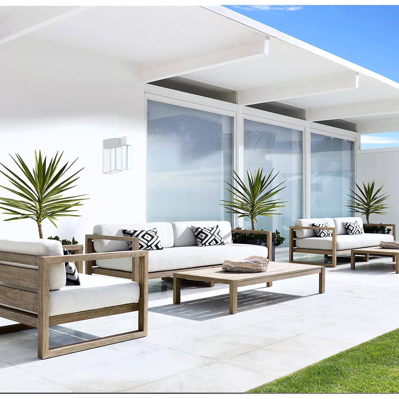 RH家具户外单人现代简沙约柚木庭院三人发沙茶几134224边几发防晒