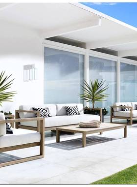 RH家具户外单人现代简沙约柚木庭院三人发沙茶几134224边几发防晒