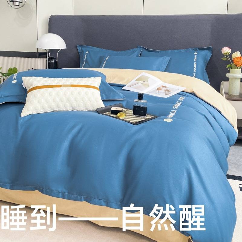 跨境刺绣磨毛四件套纯色学生宿舍单人床三件套 双人直播爆款床单