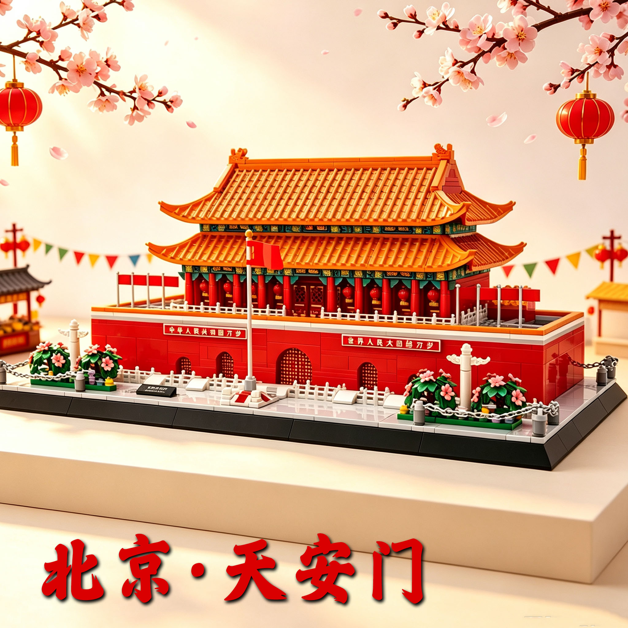 天安门中国风建筑积木拼装模型