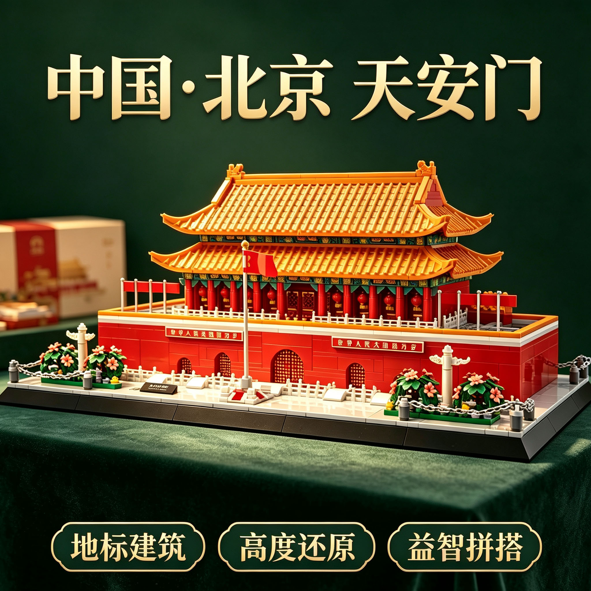 天安门中国风建筑积木拼装模型