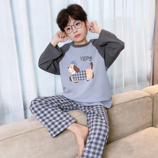 2026新款男童睡衣春秋纯棉长袖儿童男孩春季青少年大童家居服套装