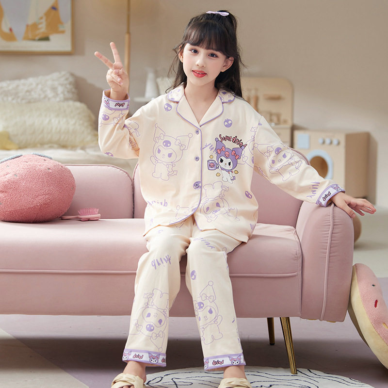 纯棉居家儿童睡衣开衫春秋季女童2026新款长袖卡通休闲家居服套装