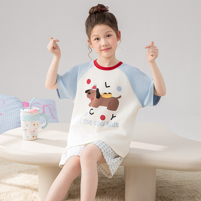 纯棉儿童睡衣女童夏季2026新款女孩短袖套头薄款中大童家居服套装