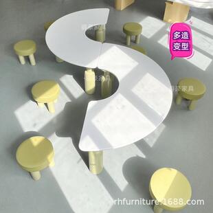 S造型儿童手工桌活动中心架空层桌椅组合圆形桌子儿童房书桌