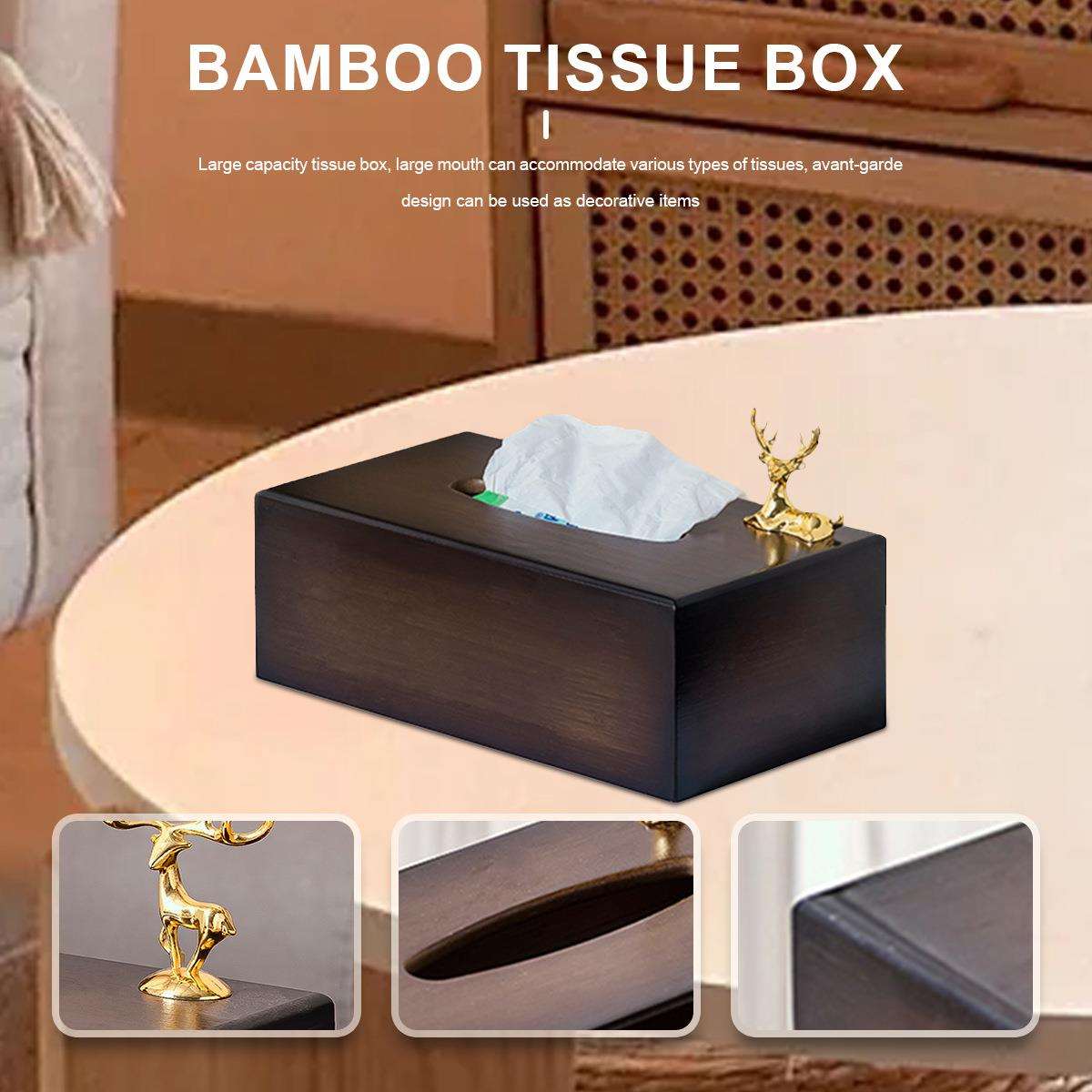 楠竹胡桃色纸巾盒竹制桌面收纳抽拉式餐巾盒方形小鹿造型收纳盒