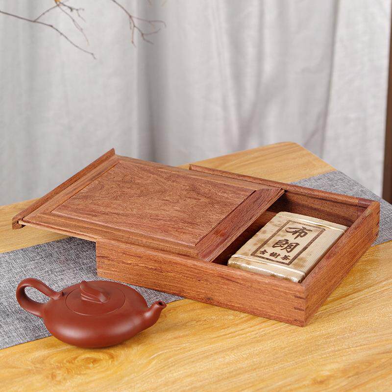 缅甸花梨木茶饼收纳盒实木中式抽拉式储茶盒普洱茶茶饼分茶盘