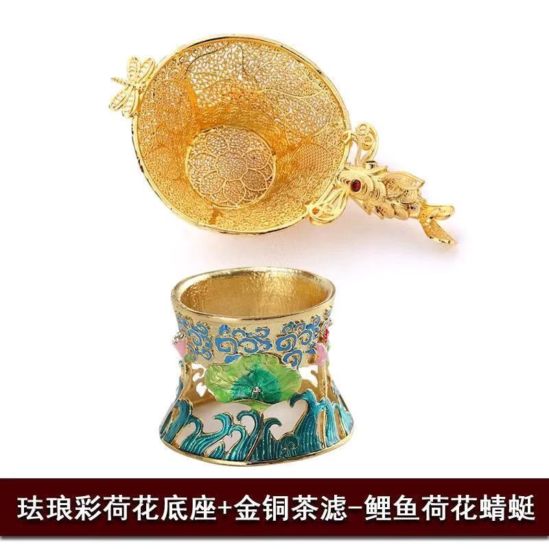 金玉香公道杯纯紫铜茶漏一体套装锤纹加厚分茶器侧把公杯镶银倒茶