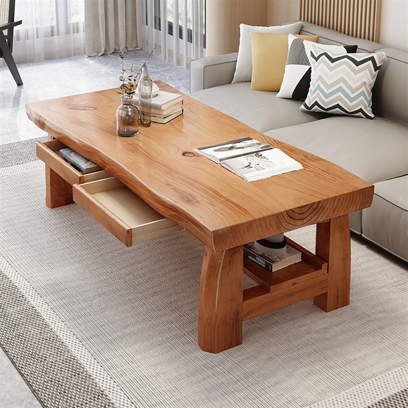 实木茶几实木大板阳台茶桌茶几客厅家用餐桌两用60cm高茶几可吃饭