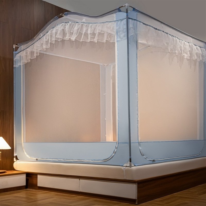 2024夏季伸缩支架法式花边一体落地蚊帐家用宫廷坐床防尘防摔蚊帐
