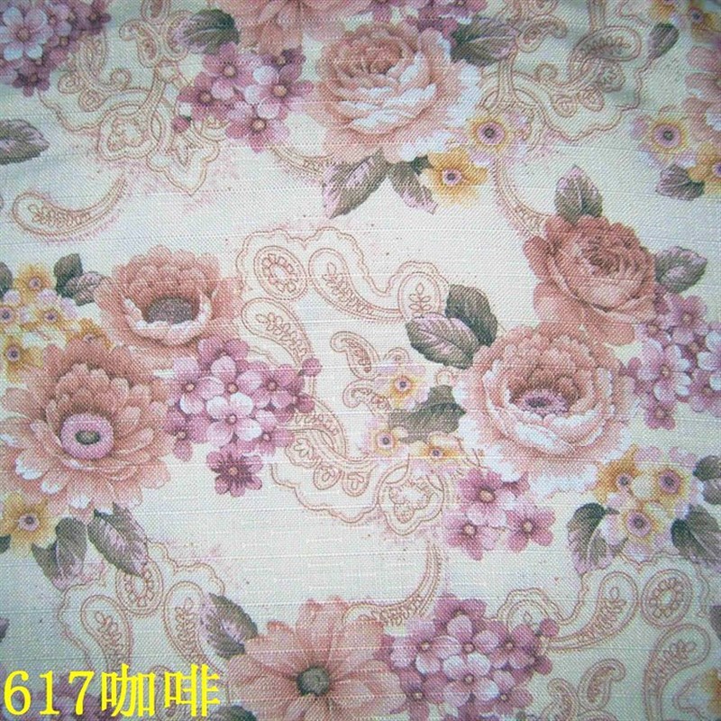 无弹工艺品布300D*450D竹麻印花布 红色腰果花型十字格竹麻印花布