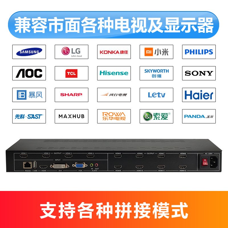 1进12出多屏拼接处理器画面分割控制器十二台液晶电视屏幕拼接盒