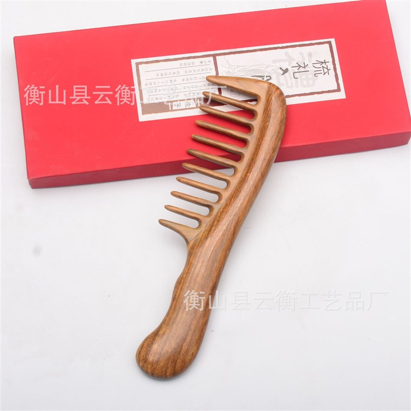 绿檀牛角梳绿檀木梳子拼牛角按摩梳家用榫卯拼接鼓柄木质按摩