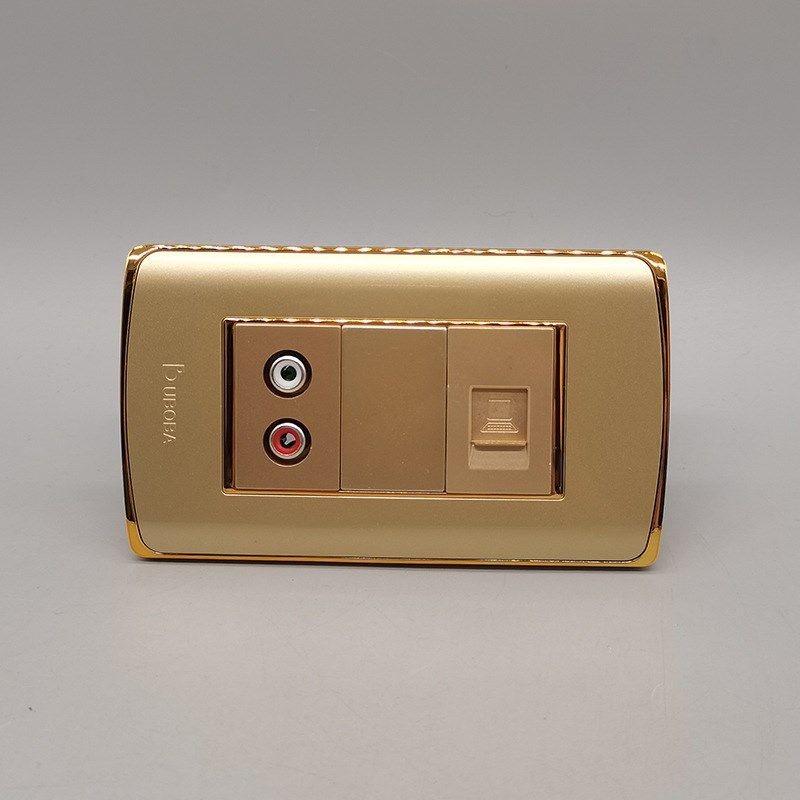 香槟金色118型六类网络千兆加莲花音频免焊插座网线双孔AV音频