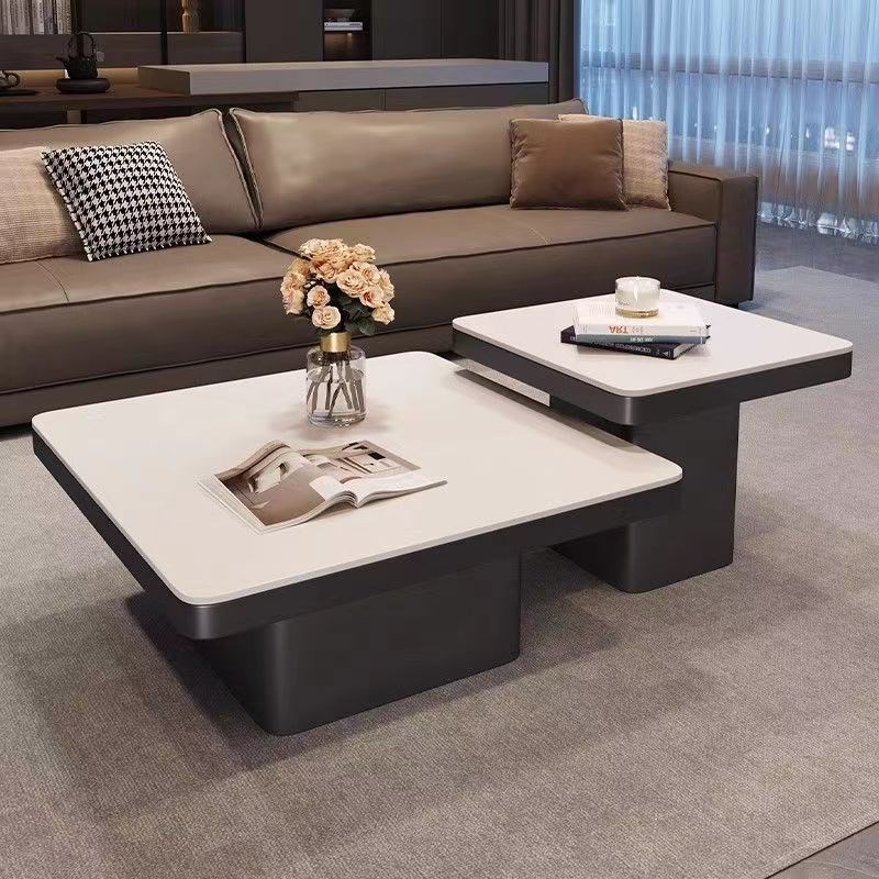 客厅意式高级轻奢岩正方形现代小户型茶几家用黑色极简简约组合