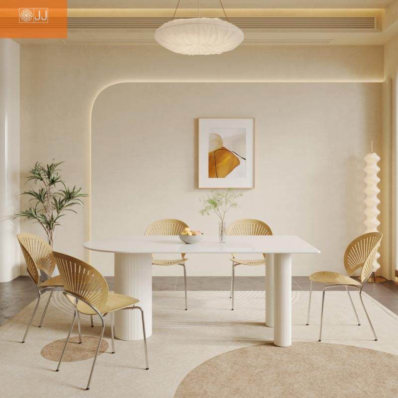 式法白厚色岩板餐桌会议无品牌/小户型出租屋家用半圆桌形吃饭桌