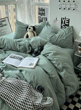 学款亲YVD肤棉简约纯色四水洗棉床上件套床单三件套生宿新舍床笠