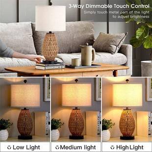 式复古LED美床头台装灯绳手工布罩台灯编YD-1018织触麻摸灯卧室饰