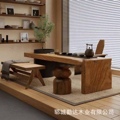 老榆茶木待桌办公桌室HNH茶室客茶家用客厅老榆木实木家具