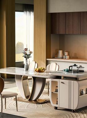 岩岛台餐桌一体现代简家UJI用厨房轻奢可动高档板岛台餐移桌椅组