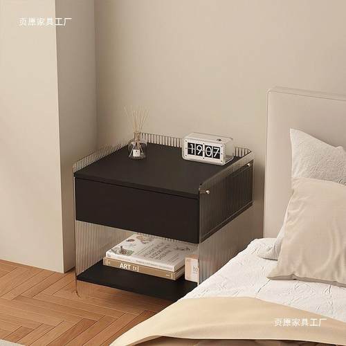 亚克力储物床头柜现约卧PBW代简纳室小型床边柜收储物柜家用抽屉