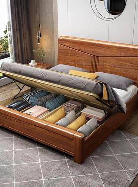 中式实木床桃木1.8经米双人床1LNJ胡.5m卧室济型高新箱抽屉单人床