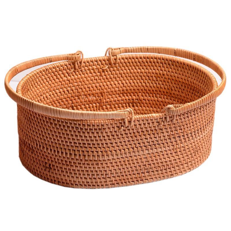9W果杂OR越南藤编野餐手提篮编织买菜蔬篮子瓜果菜面包水物F768T8