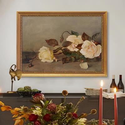 丽埃格ALT纳世界名画欧式复古高档装玫瑰花油古典花卉挂画画饰玛