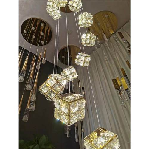 楼梯灯长吊灯奢轻现代魔方复式晶别无品牌/墅公寓客厅lotf创意方