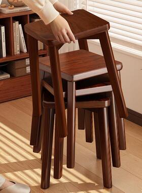 复梳妆凳家用结椅实小古矮餐凳桌子可叠放WRD客厅备用凳实木头方
