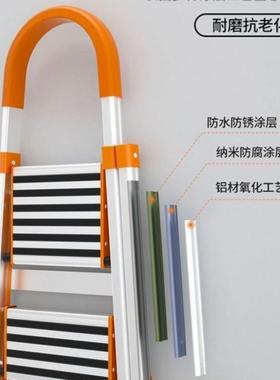 铝合滑金梯子高家用折叠梯梯形人字梯登加GOV厚室内防移动爬梯扶