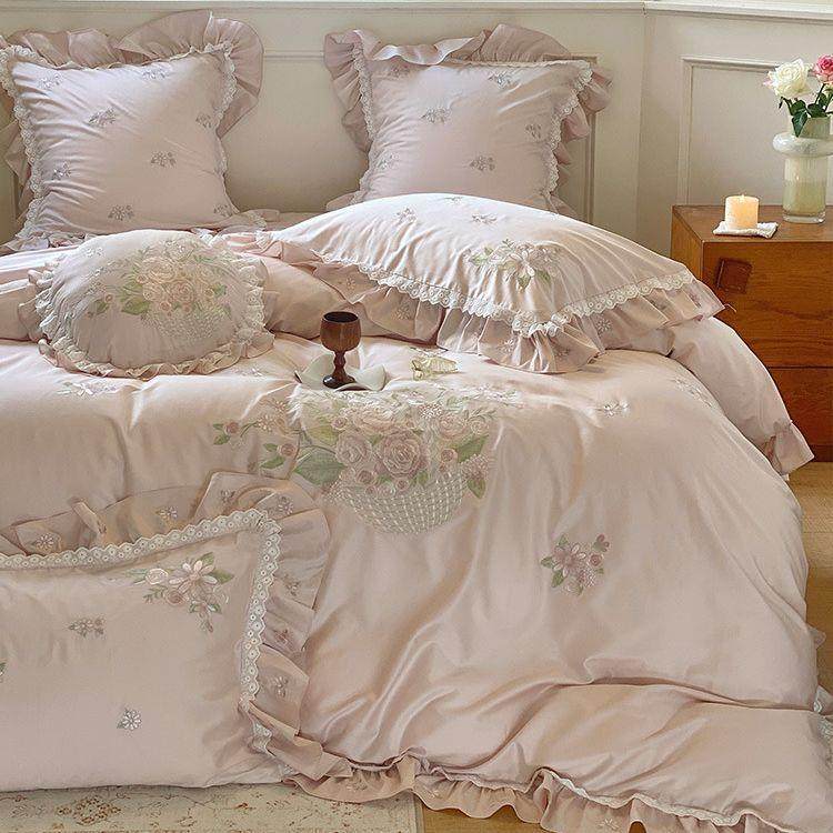 公YTU蕾丝四件套纯棉全棉100支长绒棉风法式裙边高档套被主床上用