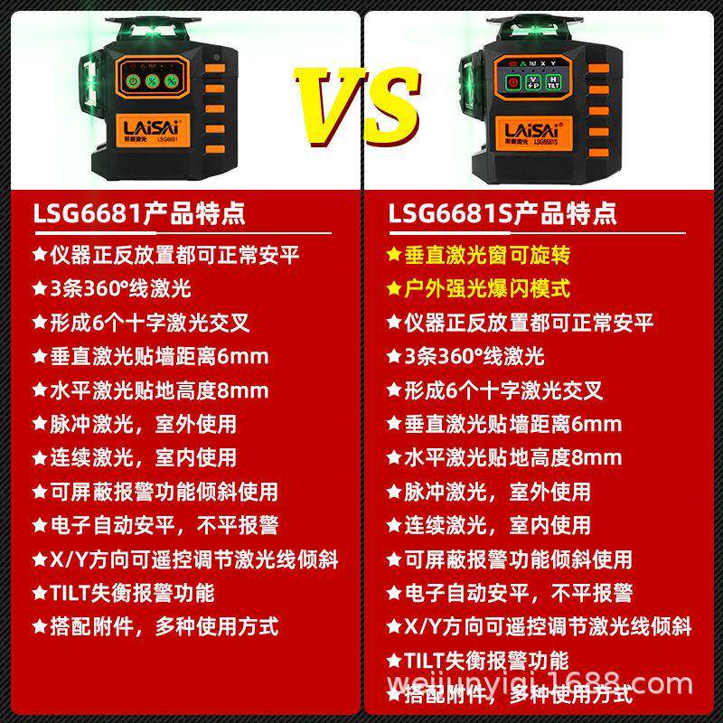 莱赛水仪电调平2线1贴墙仪LSG6681S来赛绿光高平精度KNQ红外子线