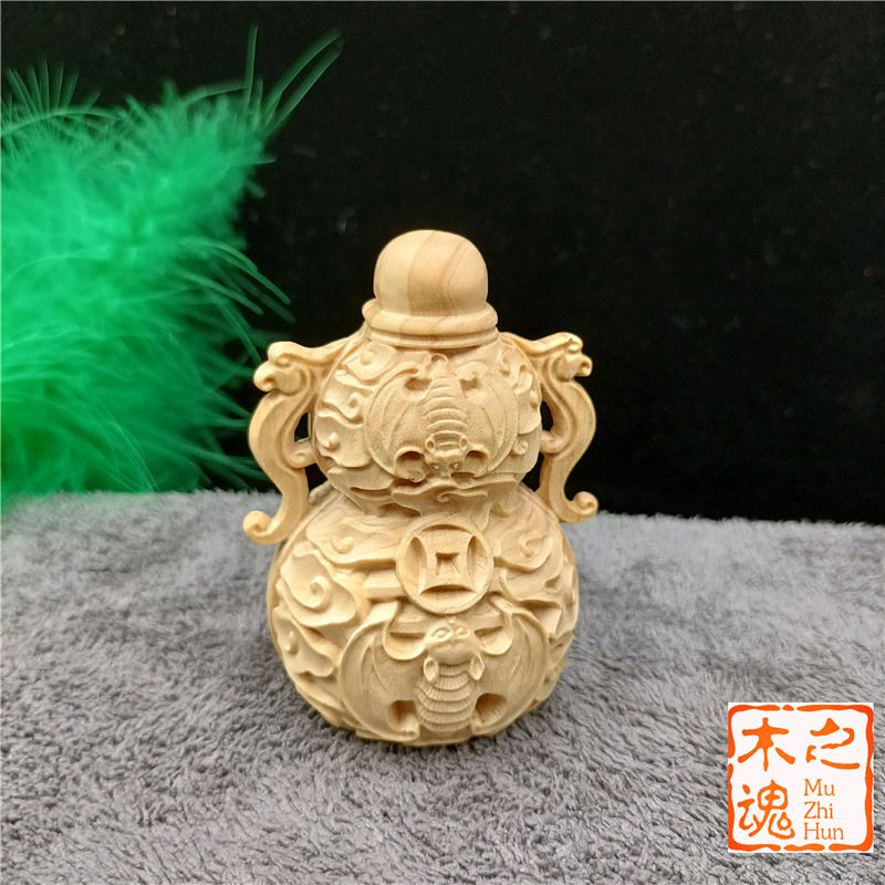 小叶黄杨木雕蝙蝠葫芦茶宠摆件