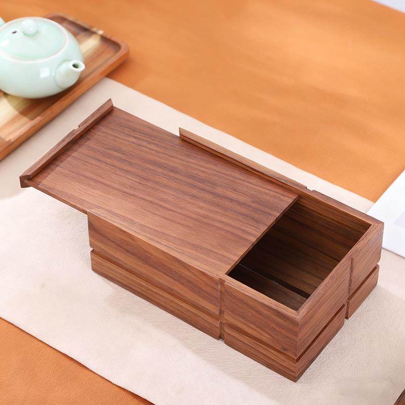 胡桃实木巾收纳方纸形木质纸巾盒IOD盒长方形抽拉式木质抽纸多功