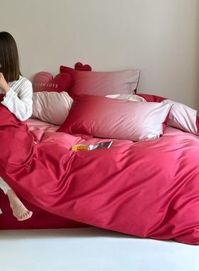 100数码花全棉TEN婚庆结红色四婚件套纯棉印陪嫁床上支用品女方4