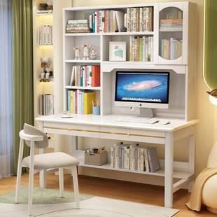 实木书桌轻奢HS 2496习带柜书架一学体桌电脑桌学生写办字公桌家