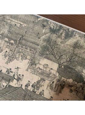 86M0轴张择端清明上F76M7T85河图全景图卷传画世名家书饰装高清艺