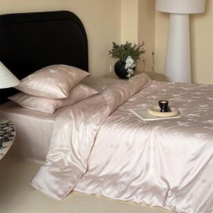 夏季天丝提浮雕花四件轻奢上风丝滑裸睡被套床单冰丝套凉感床IHA